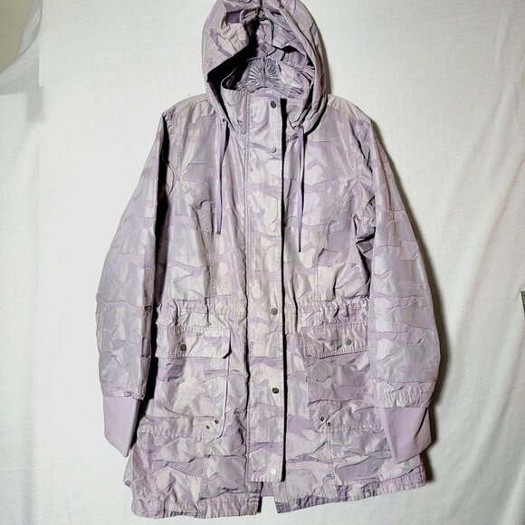 Athletic Works Womens Hooded Anorak Rain Jacket Sz X Large Lavender & Grey Camo - Picture 1 of 13